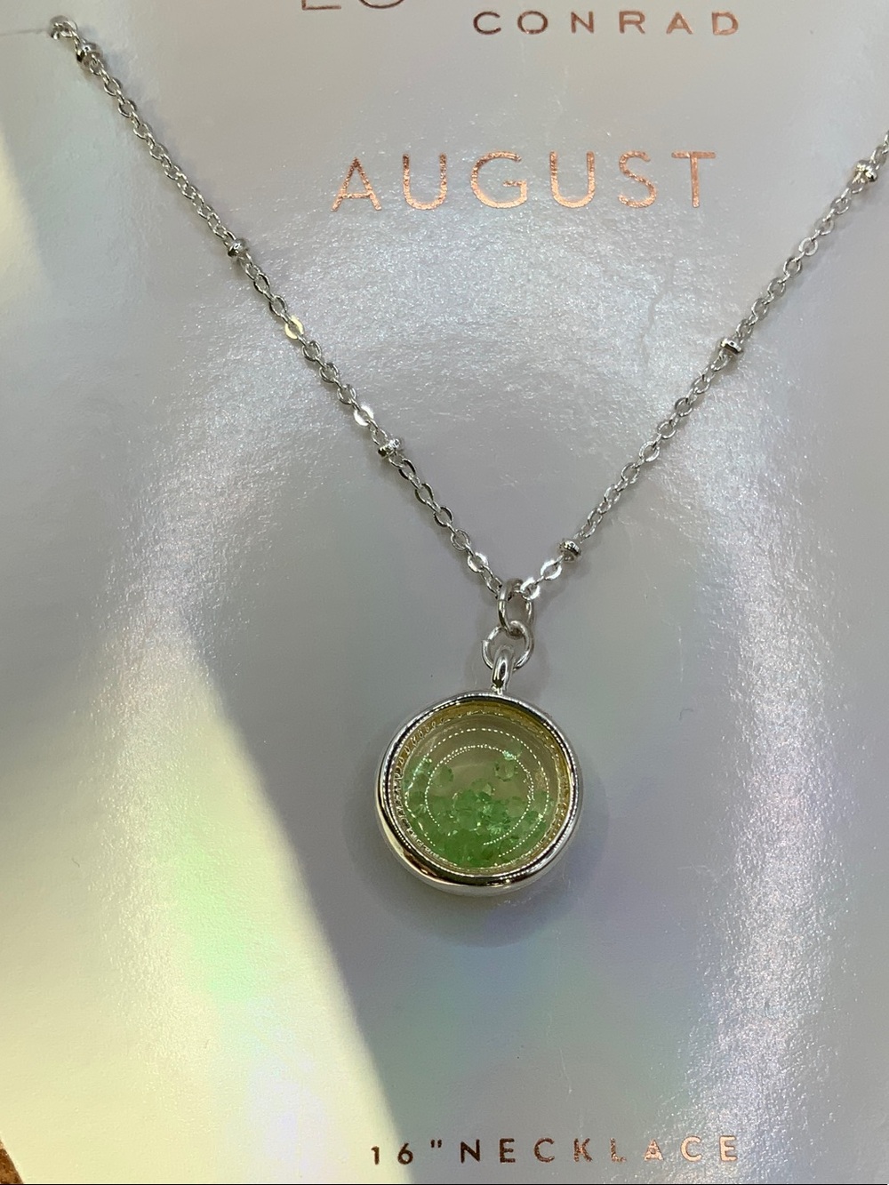 LC Lauren Conrad "August" Filled Green Crystals Pendant Silver Chain Necklace